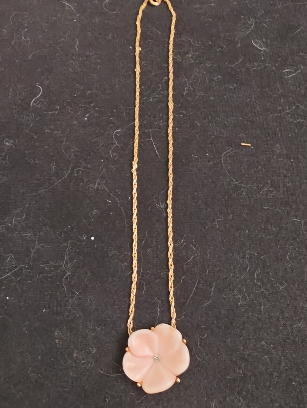 Vintage AVON Delicate Pink Carved Flower Pendant Necklace - Gold Chain